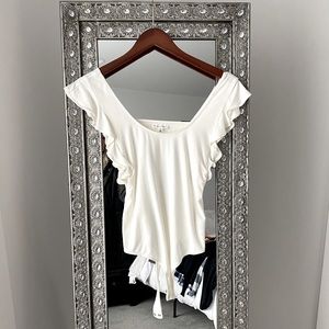 Little Black Bodysuit Ruffled Sleeveless - M